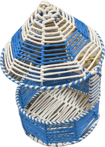 Blue and White Woven Lidded Basket