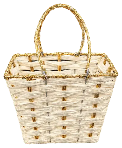 Ivory and Gold Tote Basket